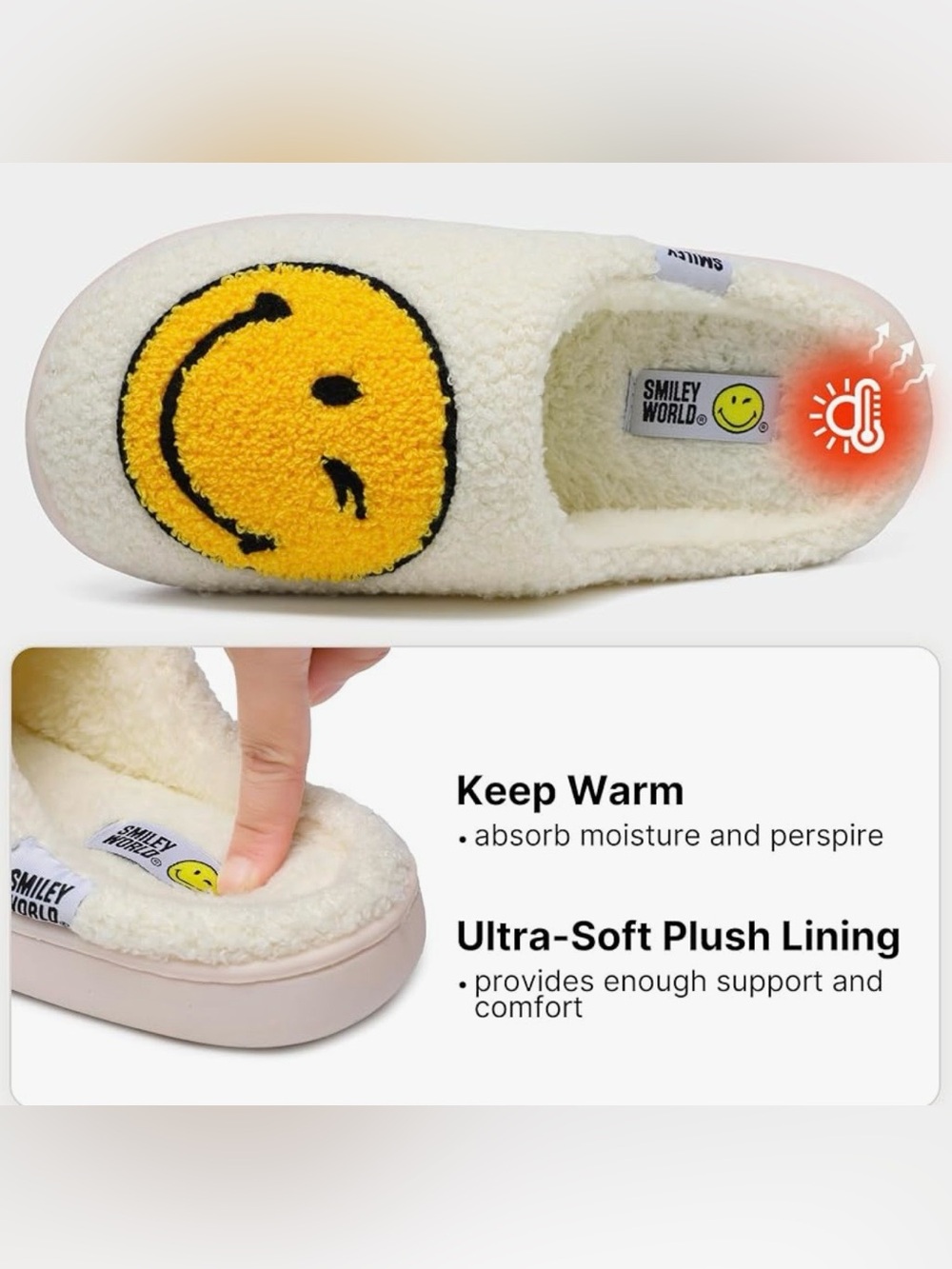 NEW SmileyWorld Women Smiley Face Warm Comfy Soft Slippers (M/L Fits up to US 8) - Picture 6 of 14